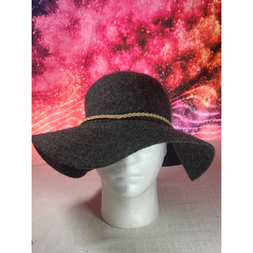 Callanan Millinery Wool Blend Floppy Wide Brim Hat Charcoal Gray Anchor Charm